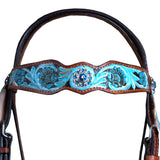Hilason Western Horse Floral Hand Painted Genuine Leather Headstall Blue