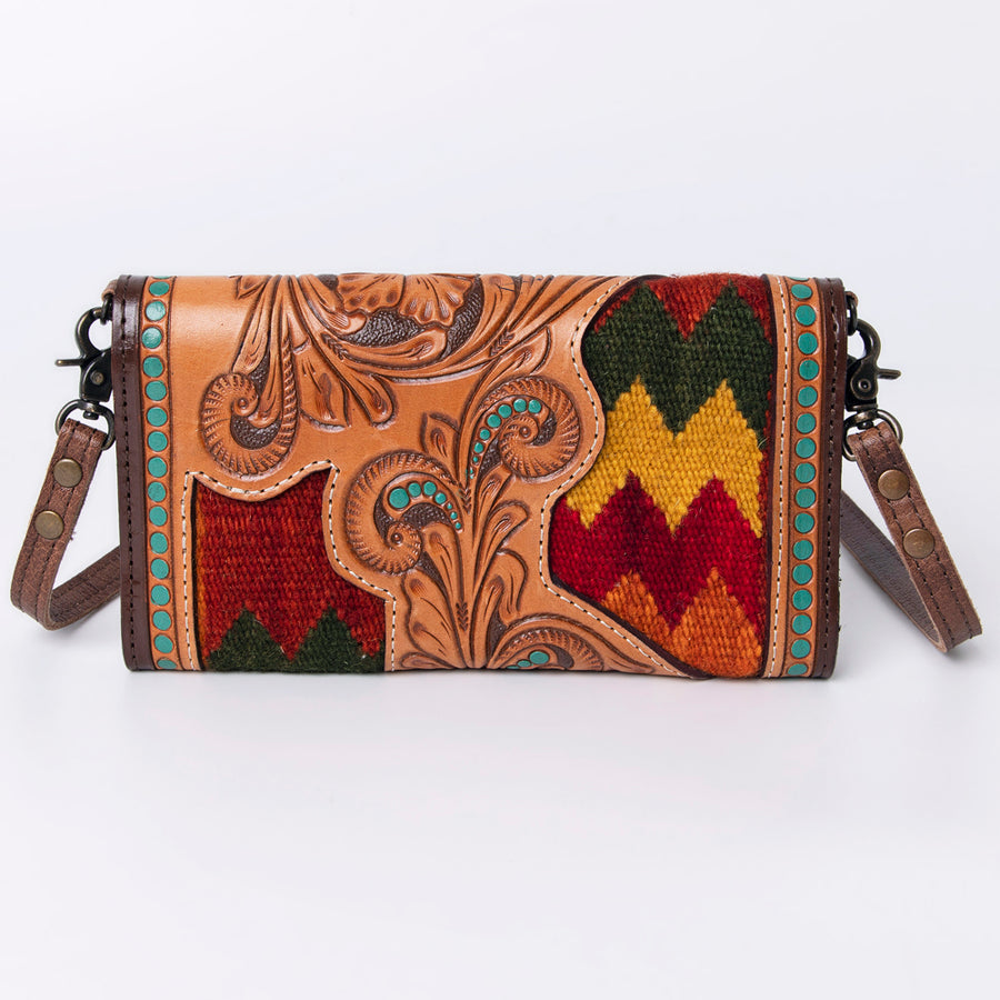 American Darling Wallet, Hair-On Cowhide & Hand Tooled Floral Leather, Genuine Vegetable-Tanned Western Leather Clutch
