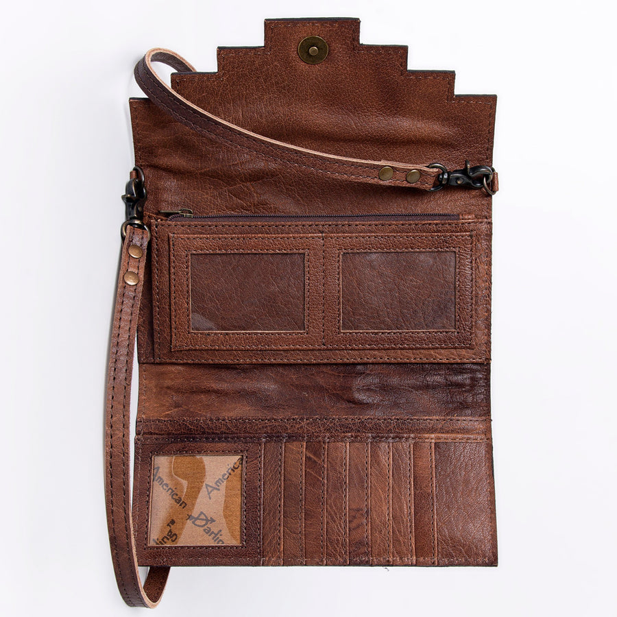 American Darling Wallet, Hair-On Cowhide & Hand Tooled Floral Leather, Genuine Vegetable-Tanned Western Leather Clutch
