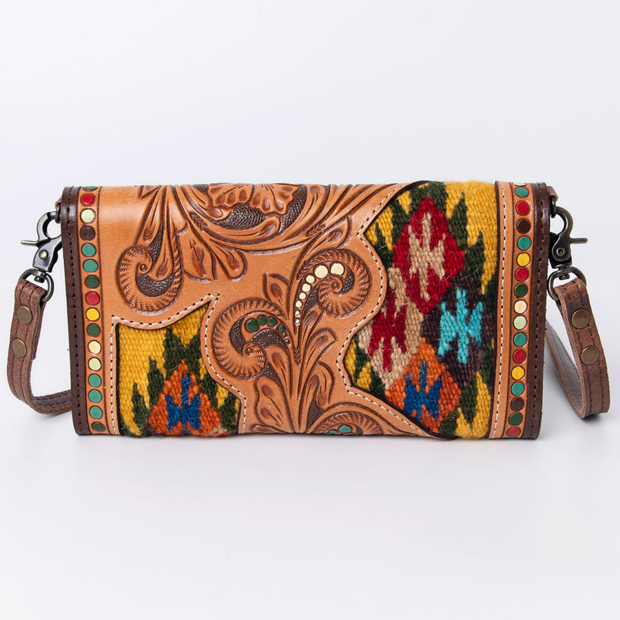 American Darling Wallet, Hair-On Cowhide & Hand Tooled Floral Leather, Genuine Vegetable-Tanned Western Leather Clutch