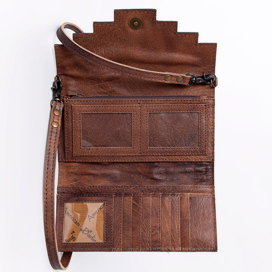 American Darling Wallet, Hair-On Cowhide & Hand Tooled Floral Leather, Genuine Vegetable-Tanned Western Leather Clutch