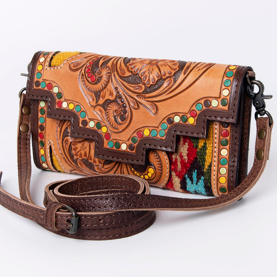 American Darling Handcrafted Wallet with Hand Tooled Floral Leather and Woven Saddle Blanket - Uhorse