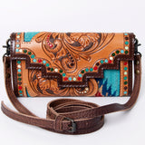 American Darling Wallet, Hair-On Cowhide & Hand Tooled Floral Leather, Genuine Vegetable-Tanned Western Leather Clutch