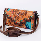 American Darling Handcrafted Wallet with Hand Tooled Floral Leather and Woven Saddle Blanket - Uhorse