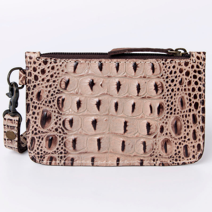 American Darling Western Leather Wristlet Bag, Crocodile Embossed Full Grain Genuine Leather, Eco-Friendly Artisan Clutch