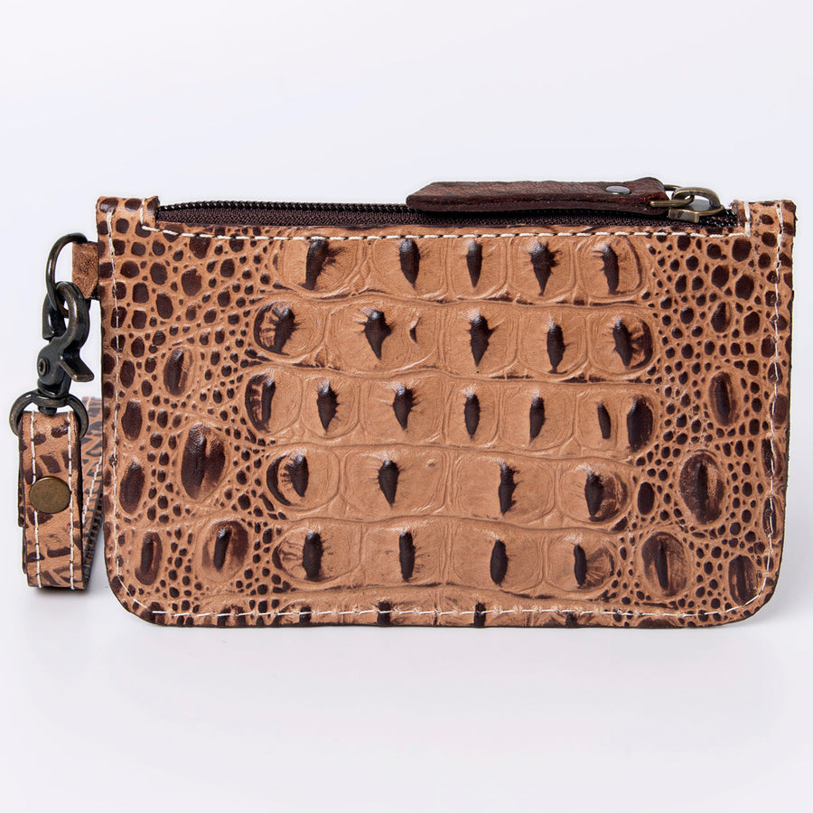 American Darling Western Leather Wristlet Bag, Crocodile Embossed Full Grain Genuine Leather, Eco-Friendly Artisan Clutch
