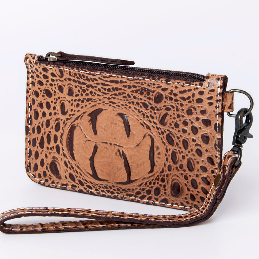 American Darling Crocodile Embossed Western Leather Wristlet Bag - Uhorse
