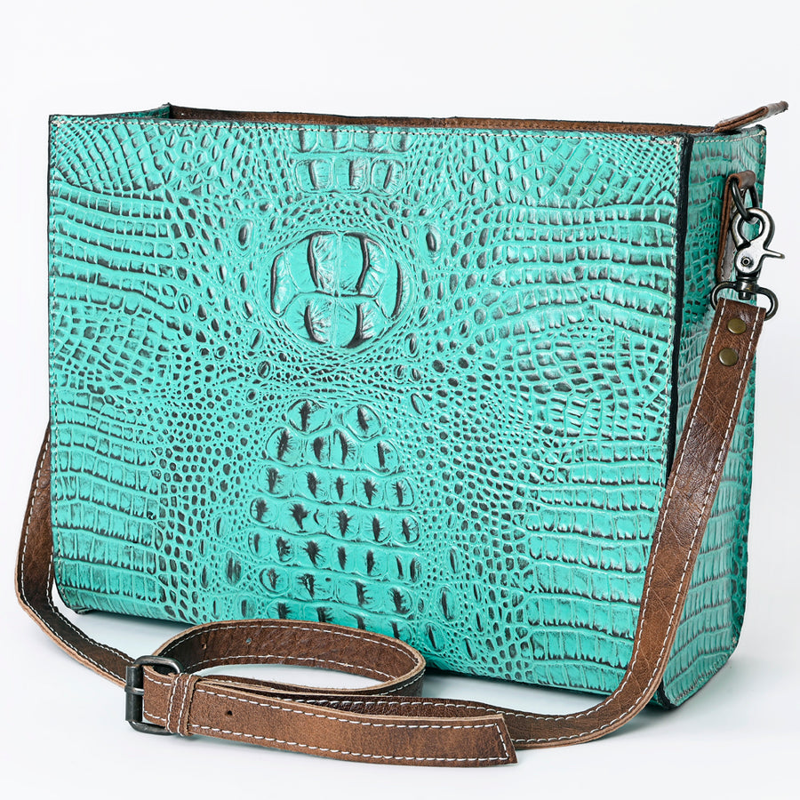 American Darling Western Messenger Bag, Crocodile Embossed Full Grain Genuine Leather, Eco-Friendly Handcrafted Satchel
