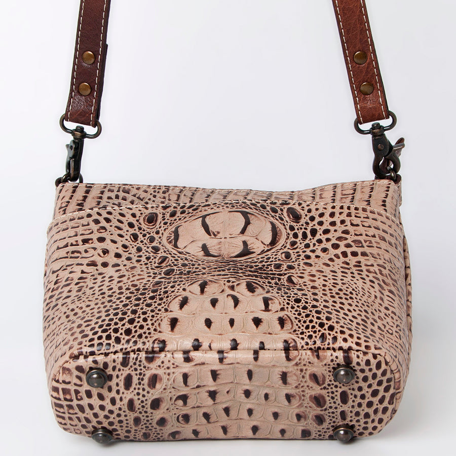 American Darling Western Leather Cross body Bag, Crocodile Embossed Full Grain Genuine Leather, Eco-Friendly Handcrafted Purse
