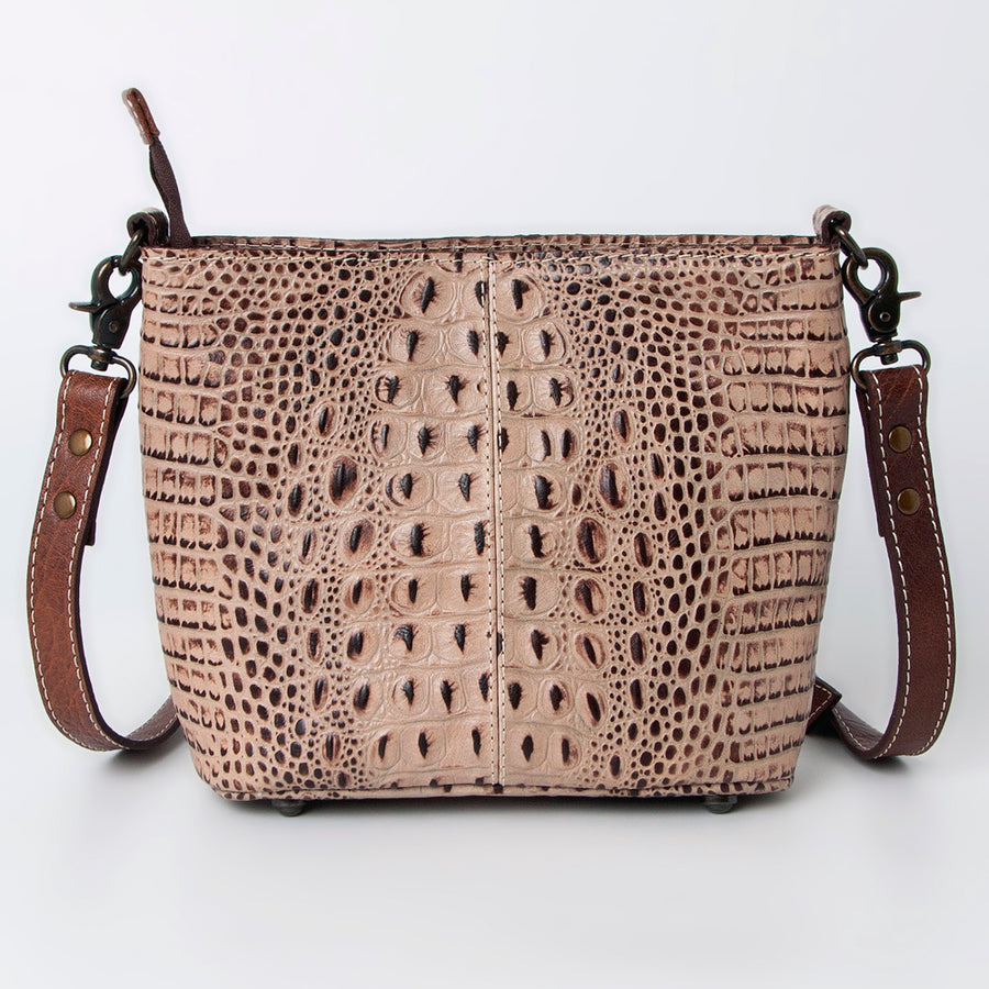 American Darling Western Leather Cross body Bag, Crocodile Embossed Full Grain Genuine Leather, Eco-Friendly Handcrafted Purse