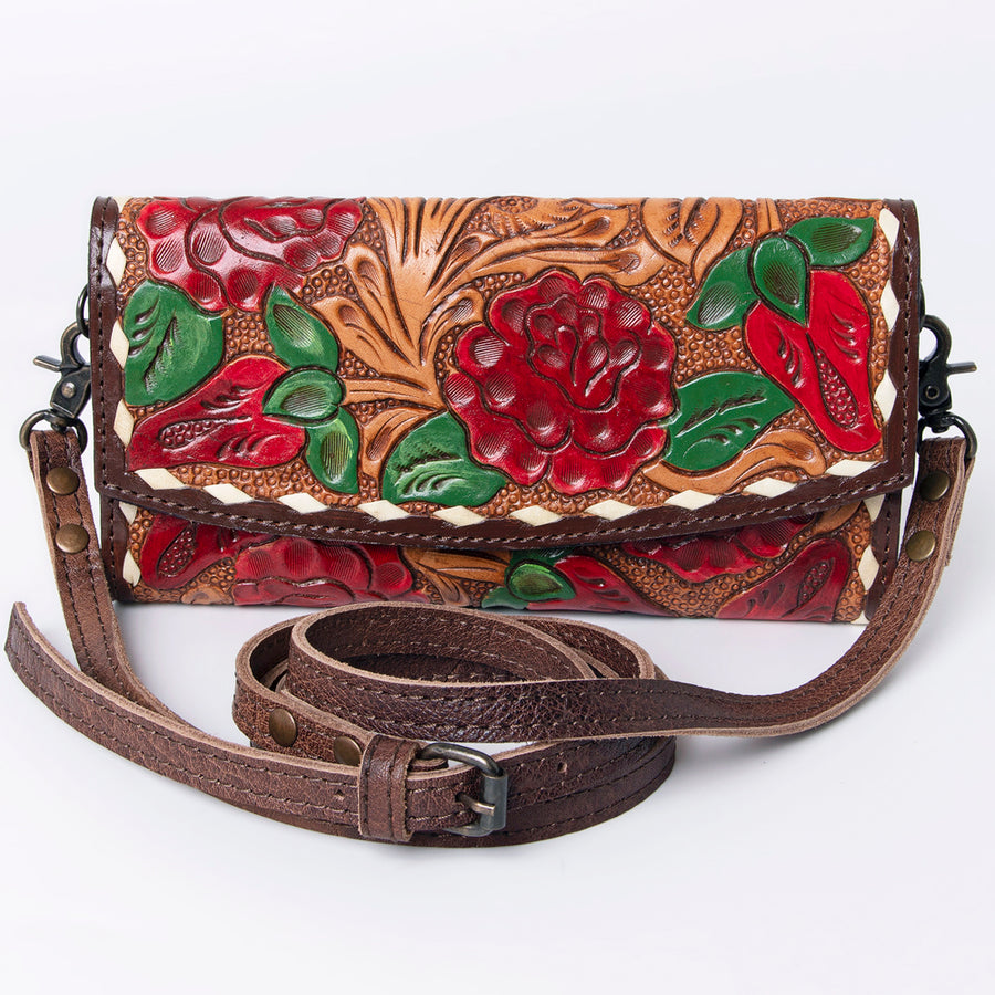 American Darling Wallet, Hand Tooled Genuine Vegetable-Tanned Leather, Western Handcrafted Tooled Crossbody Wallet for Women