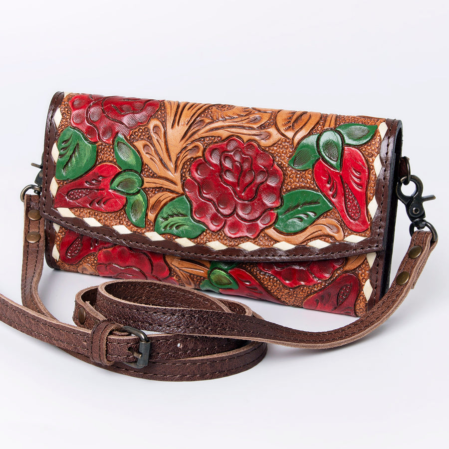American Darling Hand Tooled Leather Wallet | Western Tooled Crossbody Wallet - Uhorse