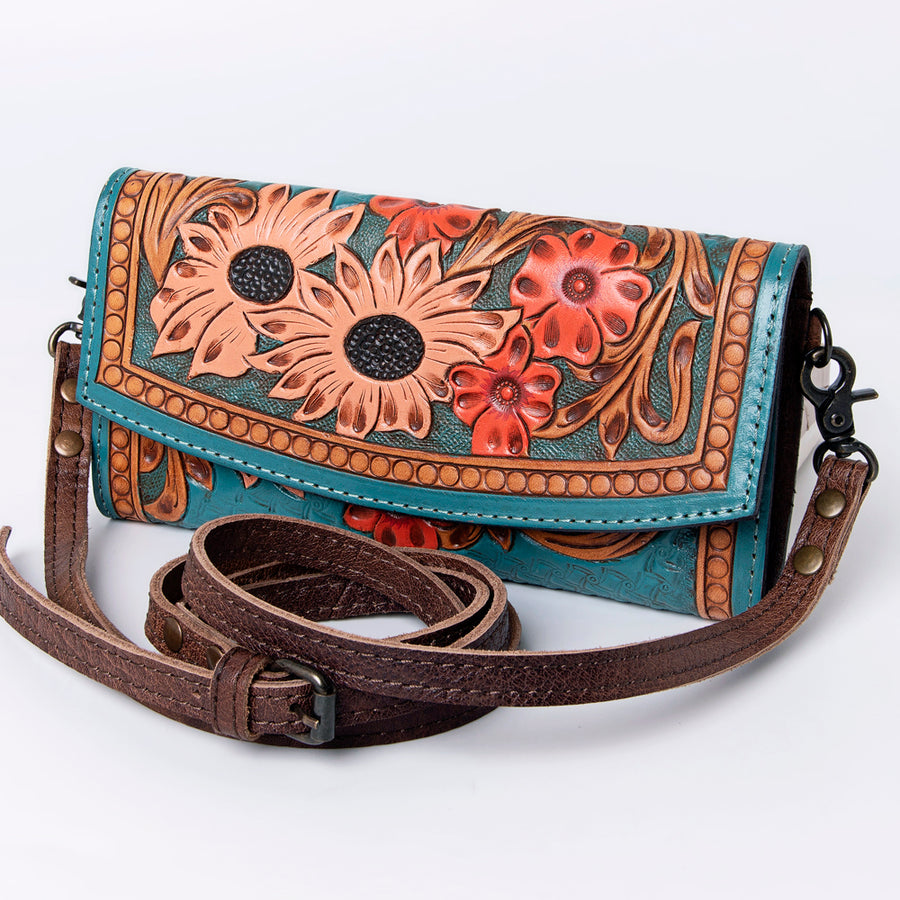 American Darling Hand Tooled Leather Wallet | Western Tooled Crossbody Wallet - Uhorse
