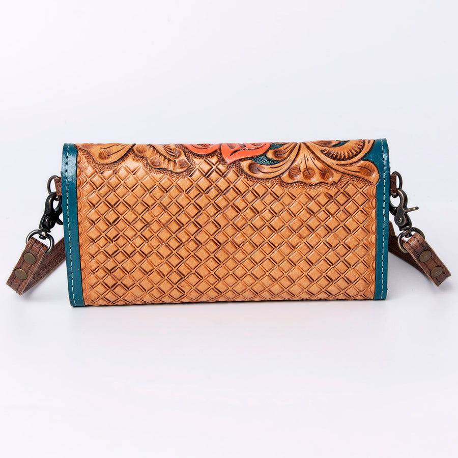 American Darling Wallet, Hand Tooled Genuine Vegetable-Tanned Leather, Western Handcrafted Tooled Crossbody Wallet for Women