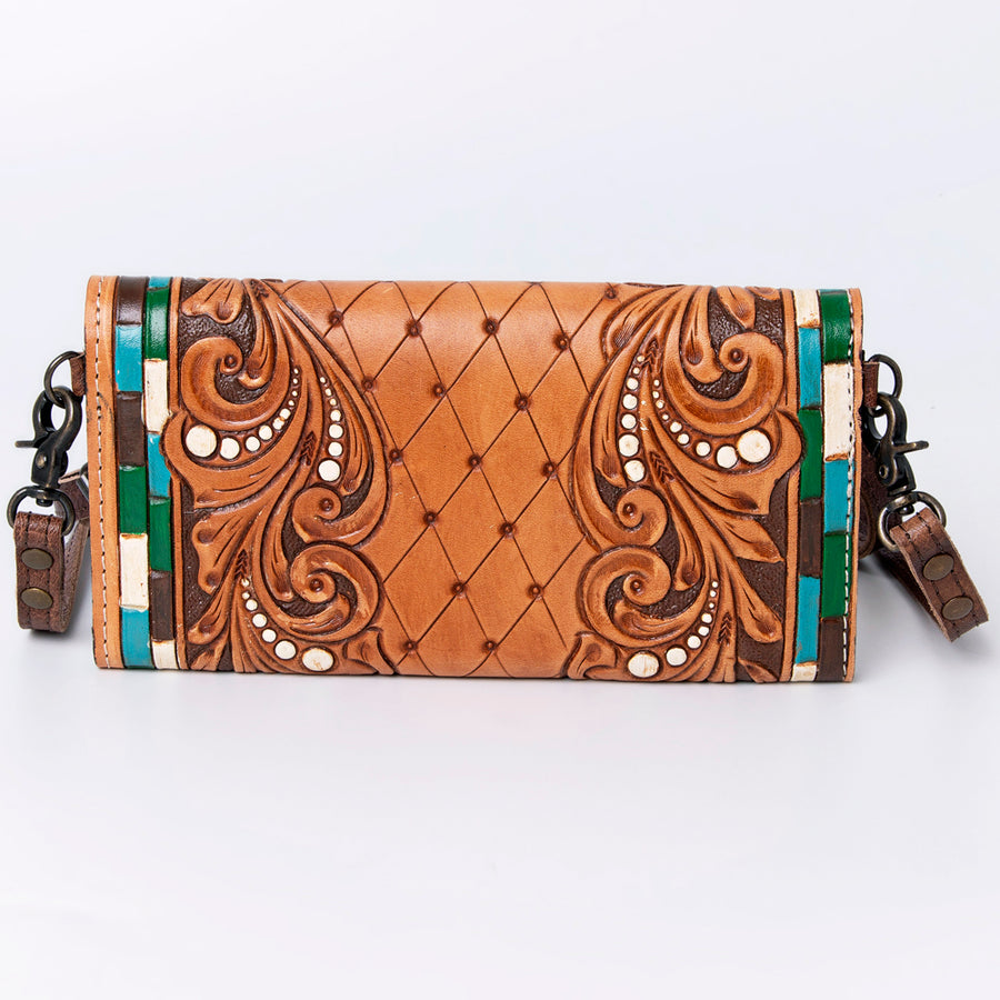 American Darling Wallet, Hand Tooled Genuine Vegetable-Tanned Leather, Western Handcrafted Tooled Crossbody Wallet for Women