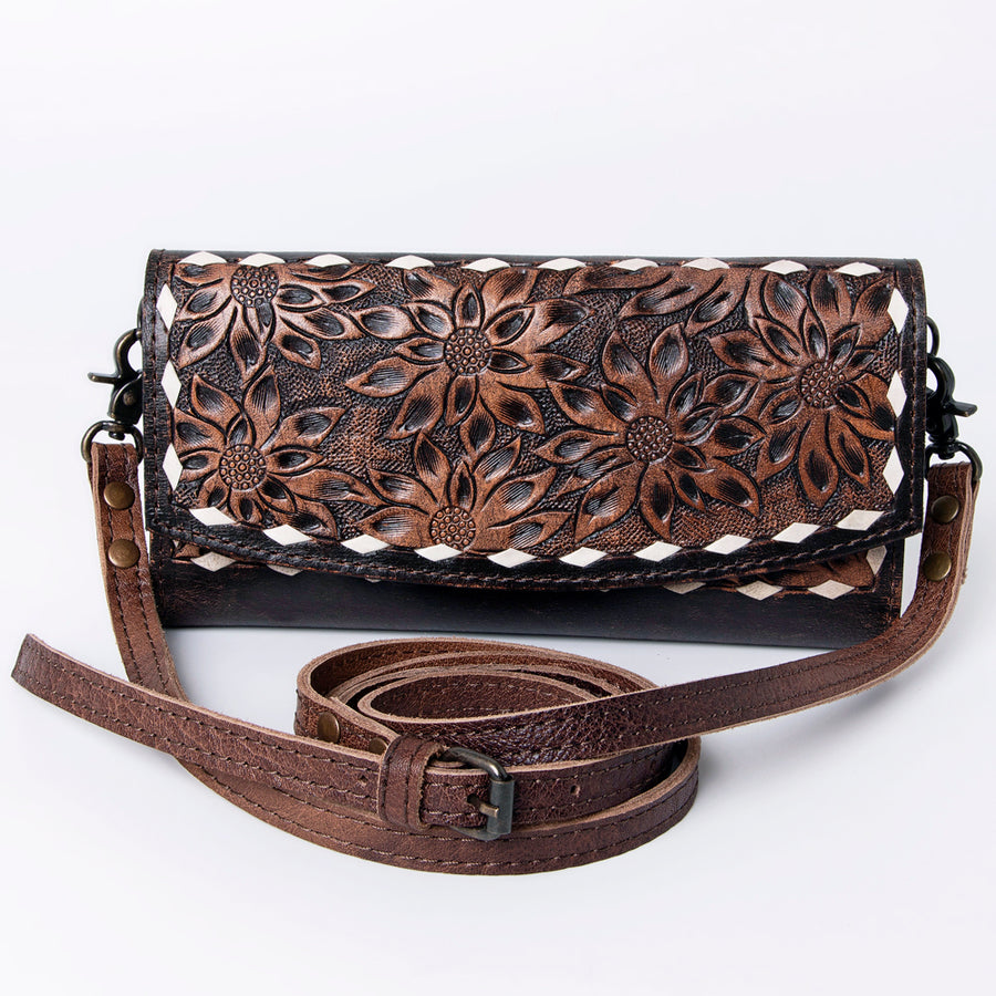 American Darling Wallet, Hand Tooled Genuine Vegetable-Tanned Leather, Western Handcrafted Tooled Crossbody Wallet for Women