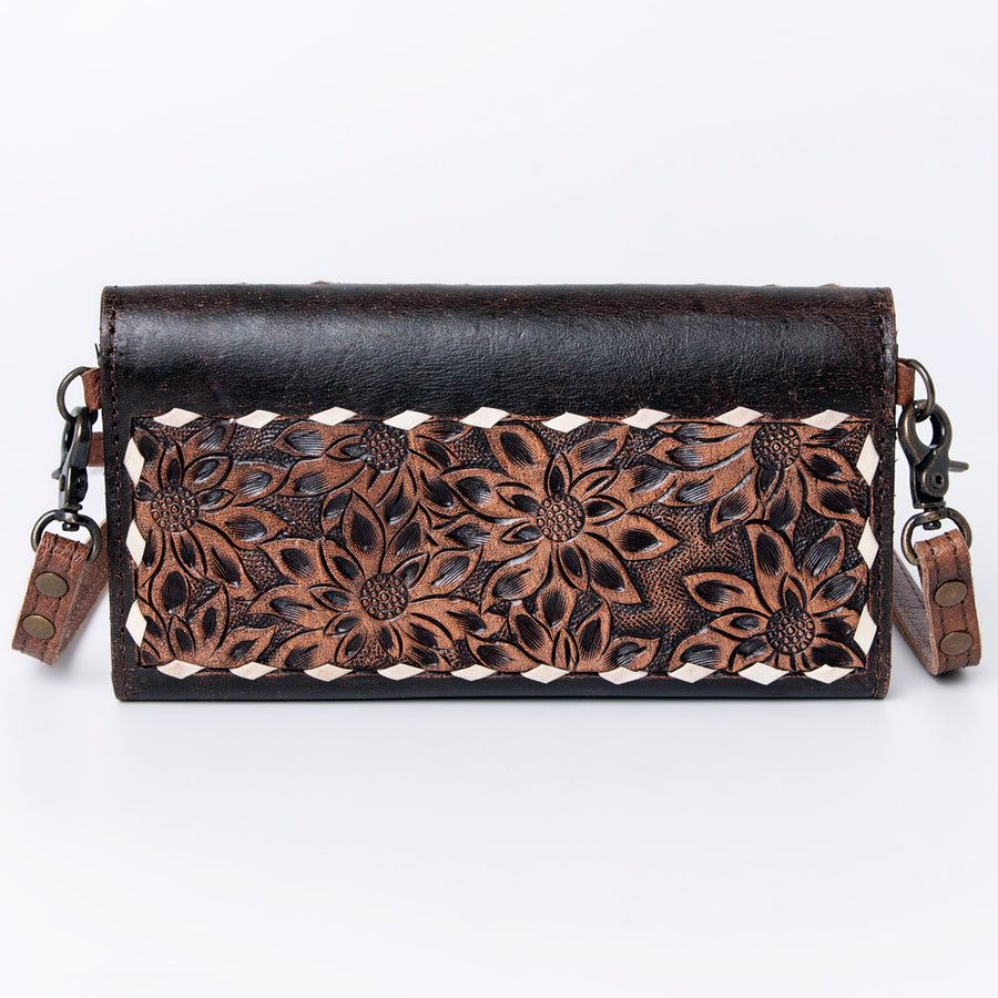 American Darling Wallet, Hand Tooled Genuine Vegetable-Tanned Leather, Western Handcrafted Tooled Crossbody Wallet for Women