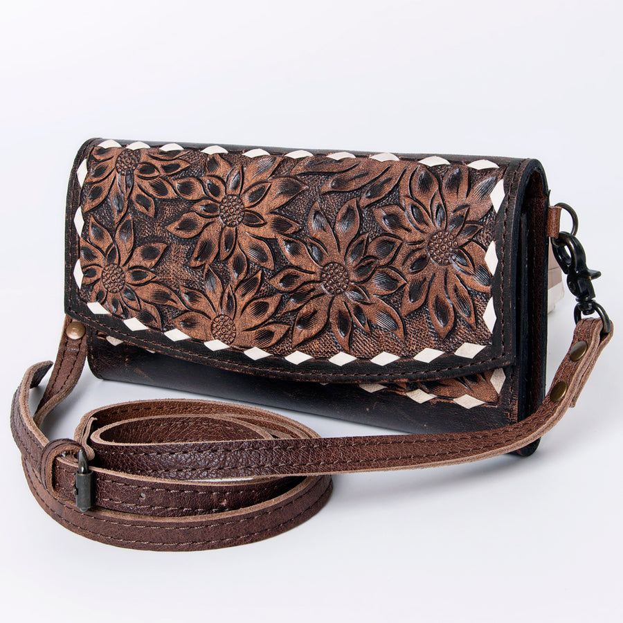 American Darling Hand Tooled Leather Wallet | Western Tooled Crossbody Wallet - Uhorse
