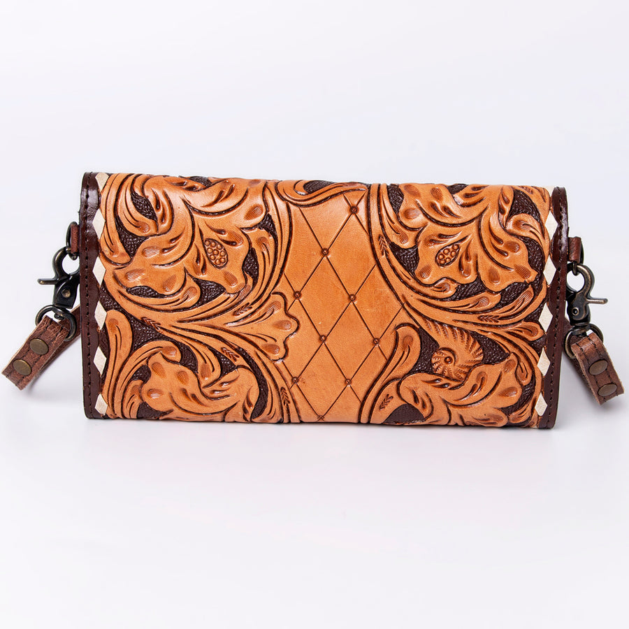 American Darling Wallet, Hand Tooled Genuine Vegetable-Tanned Leather, Western Handcrafted Tooled Crossbody Wallet for Women