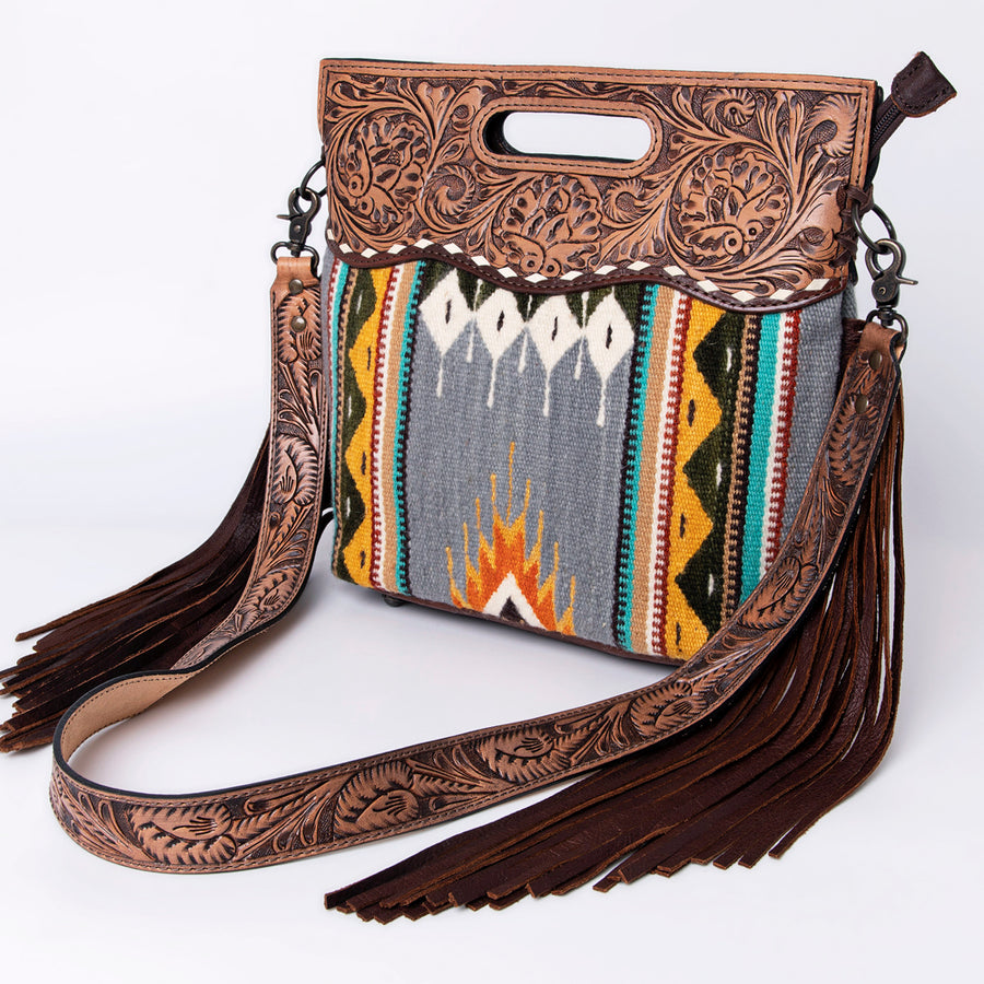 American Darling Clutch Hand Tooled Saddle Blanket Fabric Genuine Leather Western Women Bag Handbag Purse | Purses - Uhorse