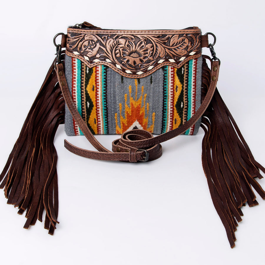 American Darling CrossBody Bag Saddle Blanket Fabric Genuine Leather Western Women Handbag Purse | for Cute Travel