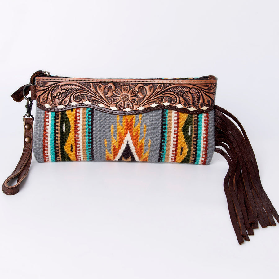 American Darling Wristlet Bag Handcrafted from Floral Embossed Damascus Genuine Leather with YKK Zipper and Wrist Strap