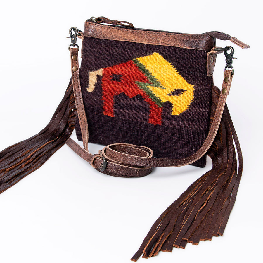 American Darling Cross body Bag with Woven Saddle Blanket and Fringes - Uhorse