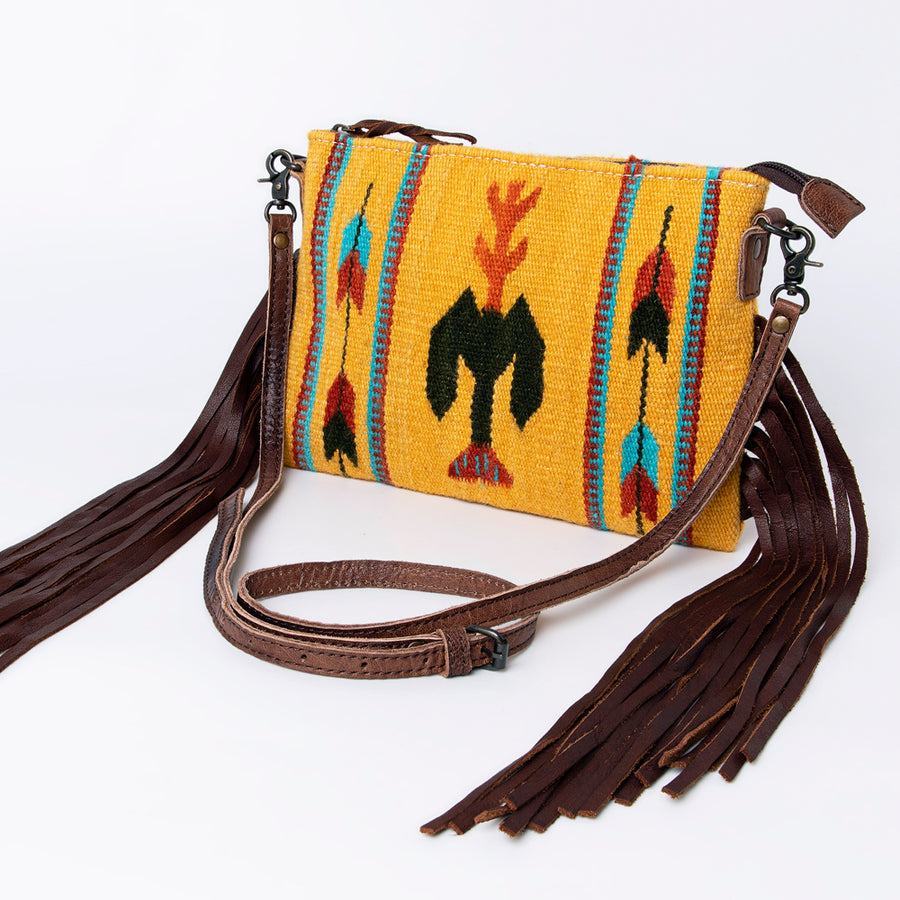 American Darling Handcrafted Cross body Bag with Hand-Woven Saddle Blanket and Fringes - Uhorse