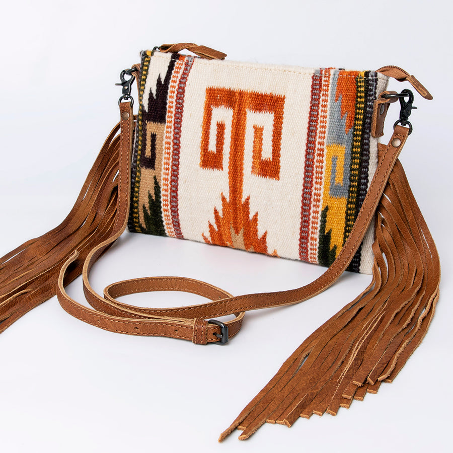 American Darling Handcrafted Cross body Bag with Hand-Woven Saddle Blanket and Fringes - Uhorse