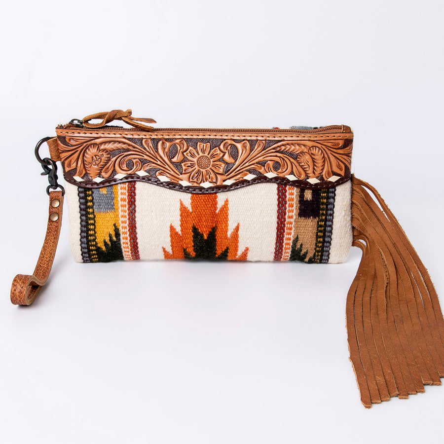 American Darling Wristlet Bag Handcrafted from Floral Embossed Damascus Genuine Leather with YKK Zipper and Wrist Strap