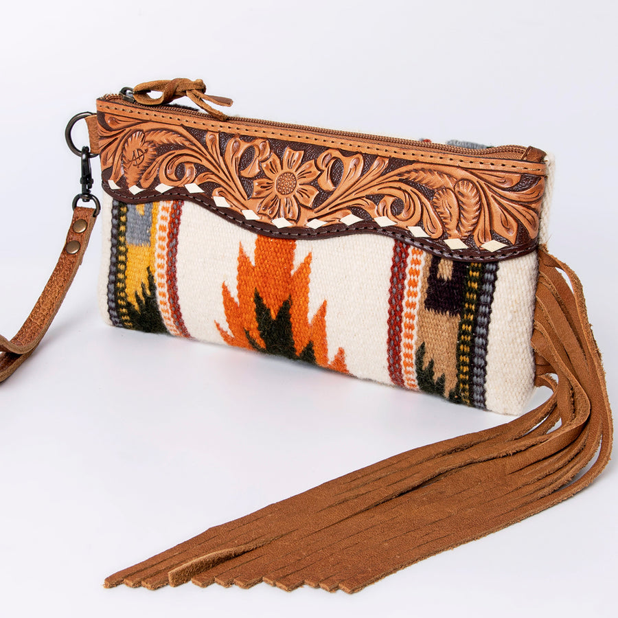 American Darling Hand Tooled Saddle Blanket Wristlet Bag - Uhorse