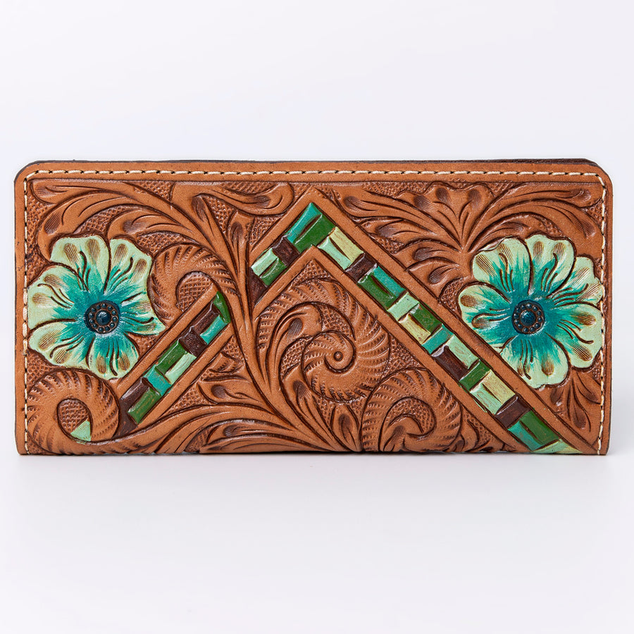 American Darling Western Clutch Bag Hand Tooled Floral Carved Genuine Vegetable Tanned Leather Purse with YKK Zipper