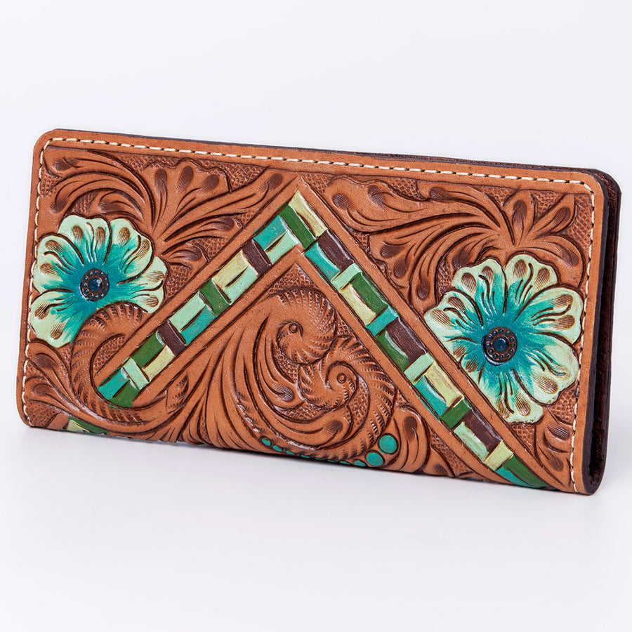 American Darling Hand Tooled Floral Leather Western Clutch Bag - Uhorse