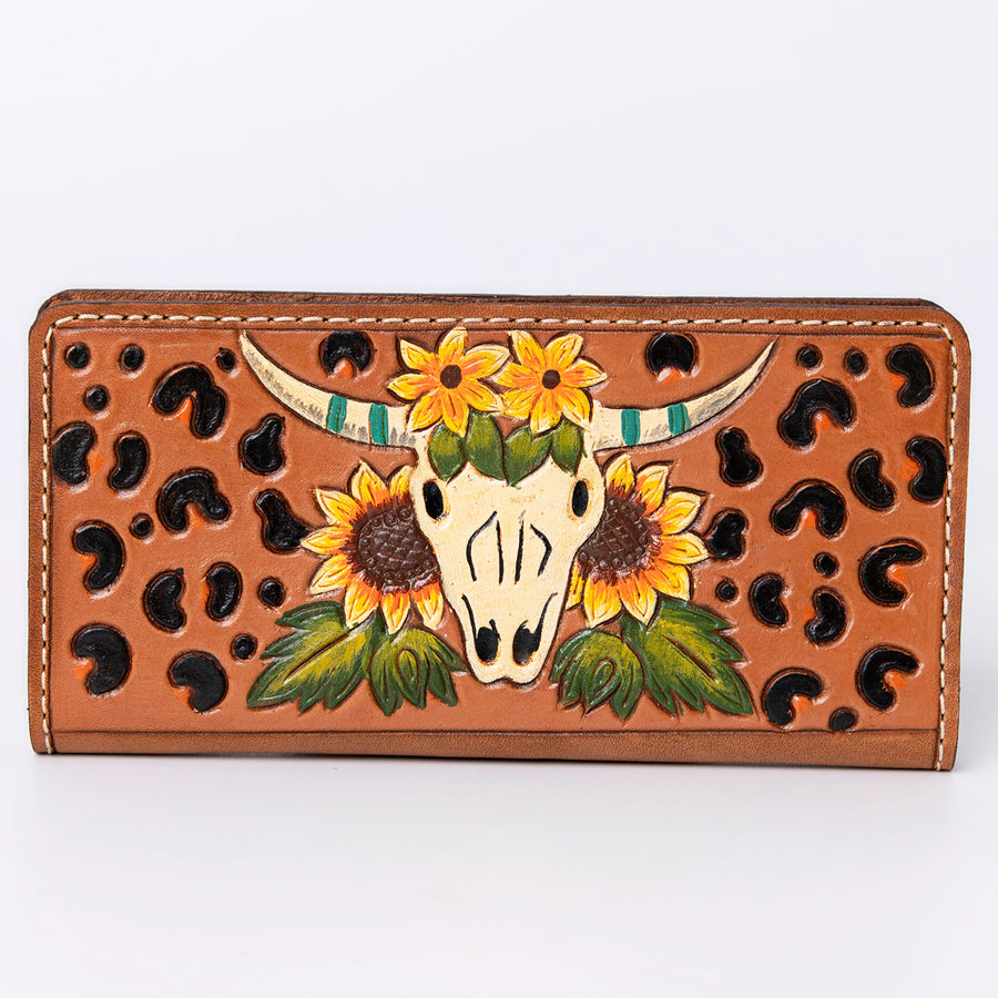American Darling Western Clutch Bag Hand Tooled Floral Carved Genuine Vegetable Tanned Leather Purse with YKK Zipper