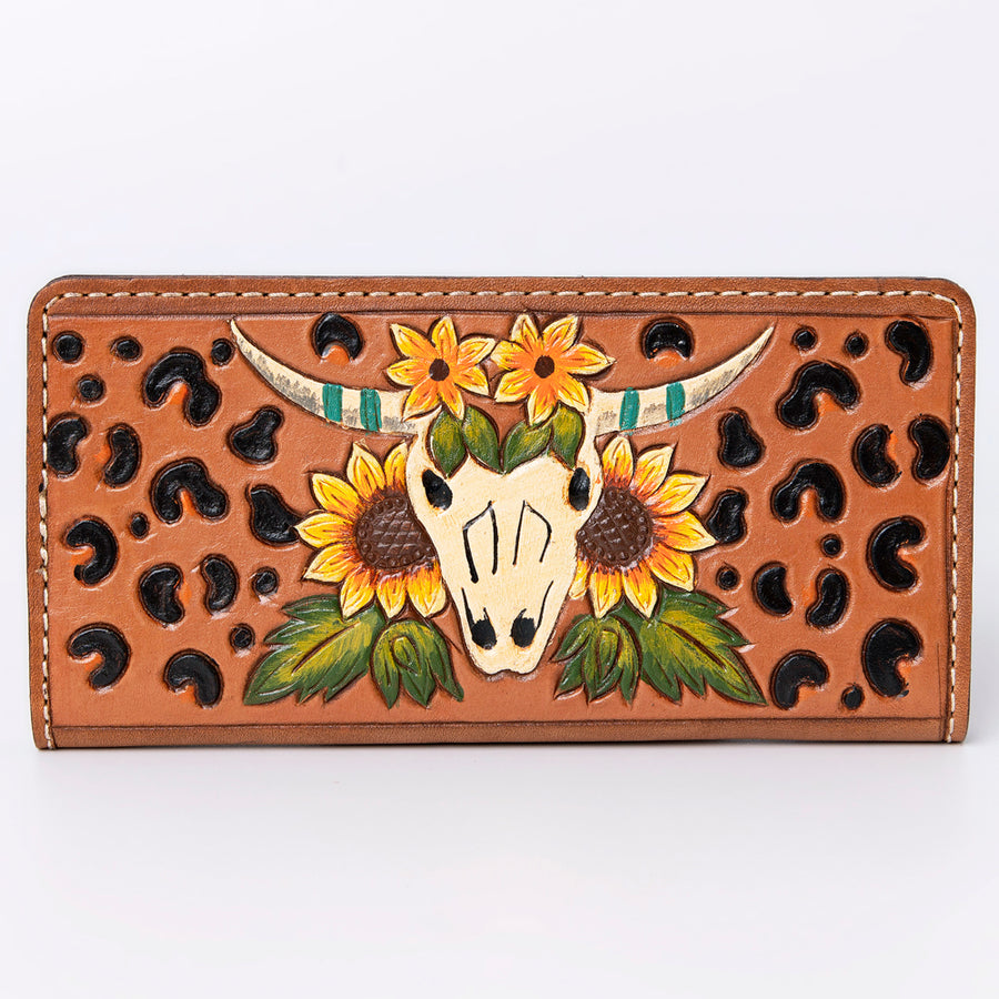 American Darling Western Clutch Bag Hand Tooled Floral Carved Genuine Vegetable Tanned Leather Purse with YKK Zipper