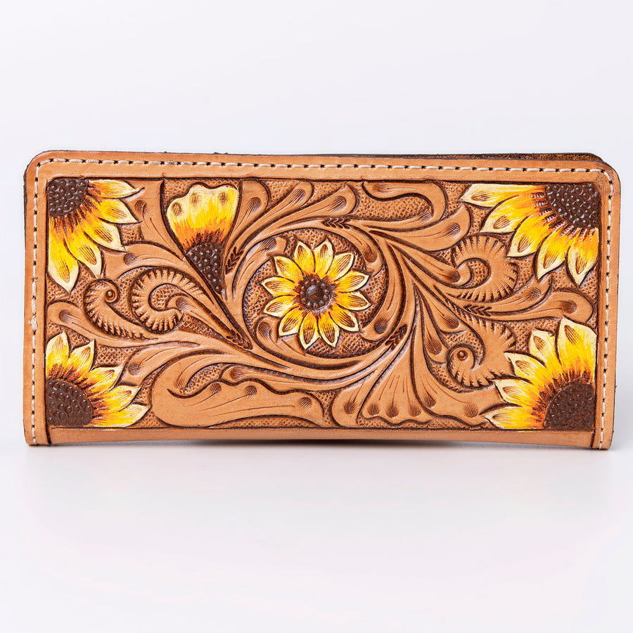American Darling Western Clutch Bag Hand Tooled Floral Carved Genuine Vegetable Tanned Leather Purse with YKK Zipper