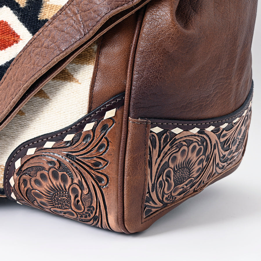 American Darling Duffel Bag Hand Tooled Floral Carved Hair-On Cowhide Genuine Vegetable Tanned Leather Travel Bag YKK Zipper