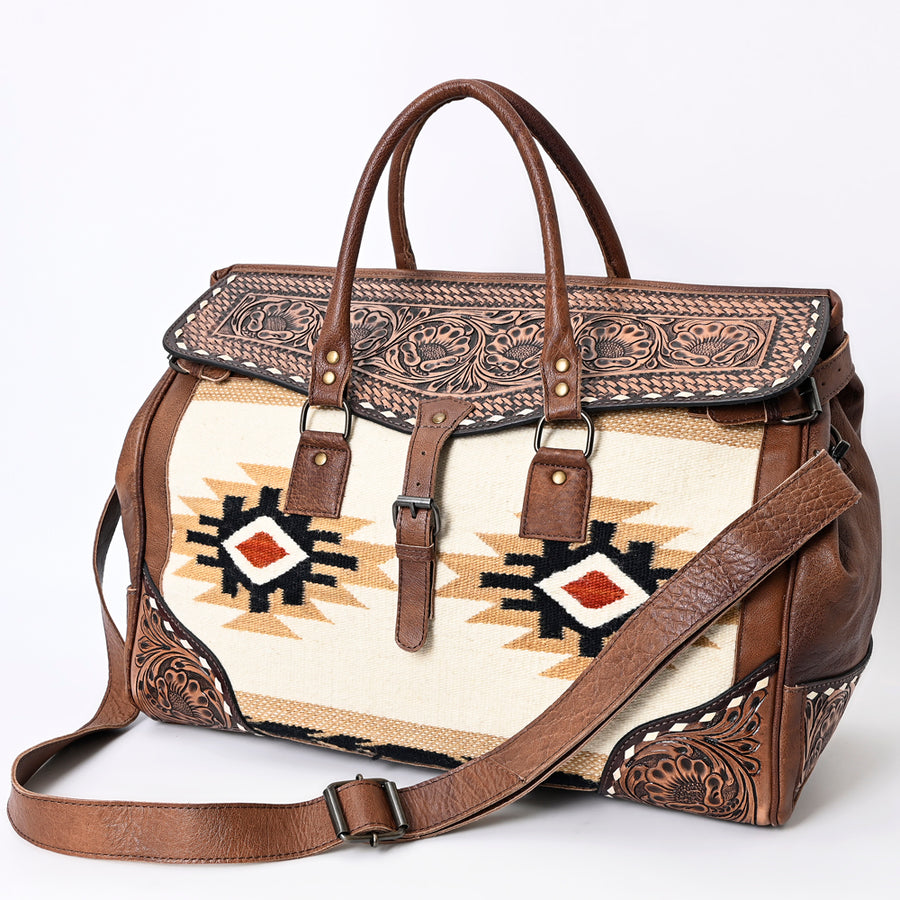 American Darling Hand Tooled Floral and Hand Woven Saddle Blanket Western Duffel Bag - Uhorse