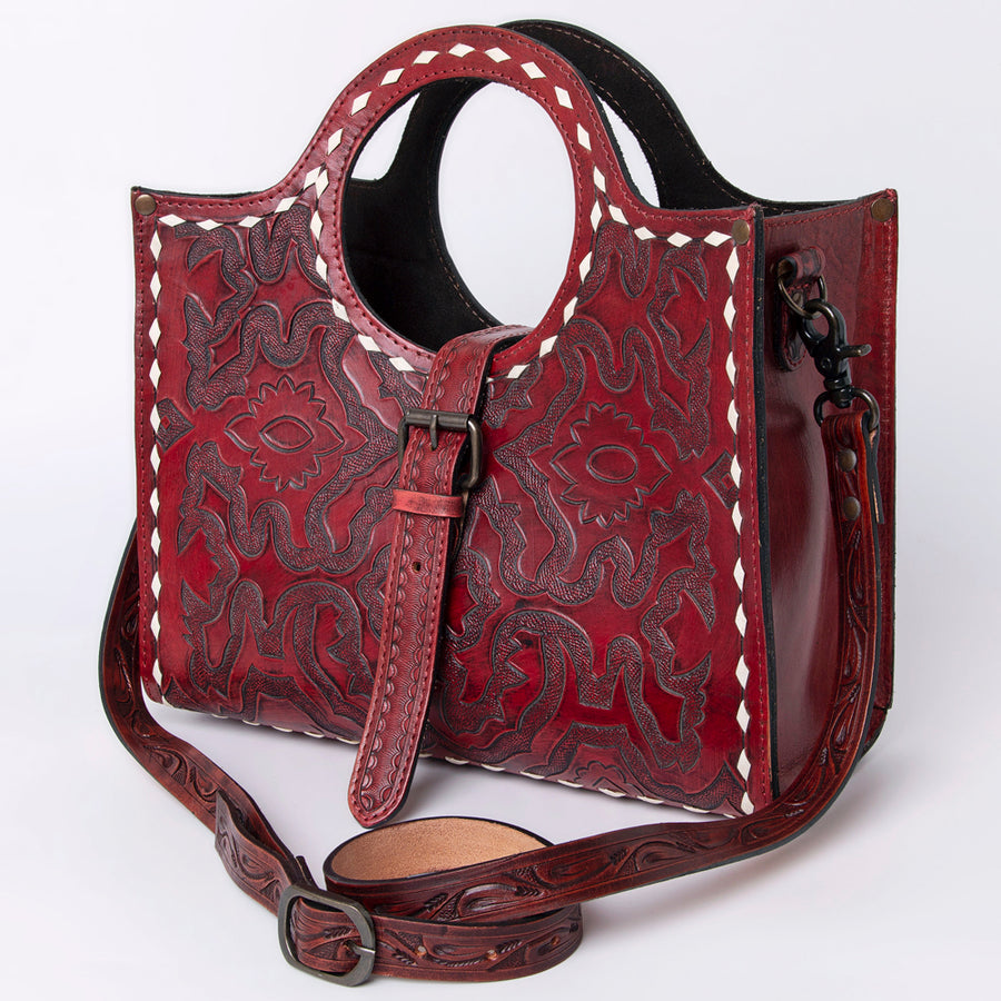 American Darling Western Tote Bag Hand Tooled Floral Carved Genuine Vegetable Tanned Leather Purse with YKK Zipper