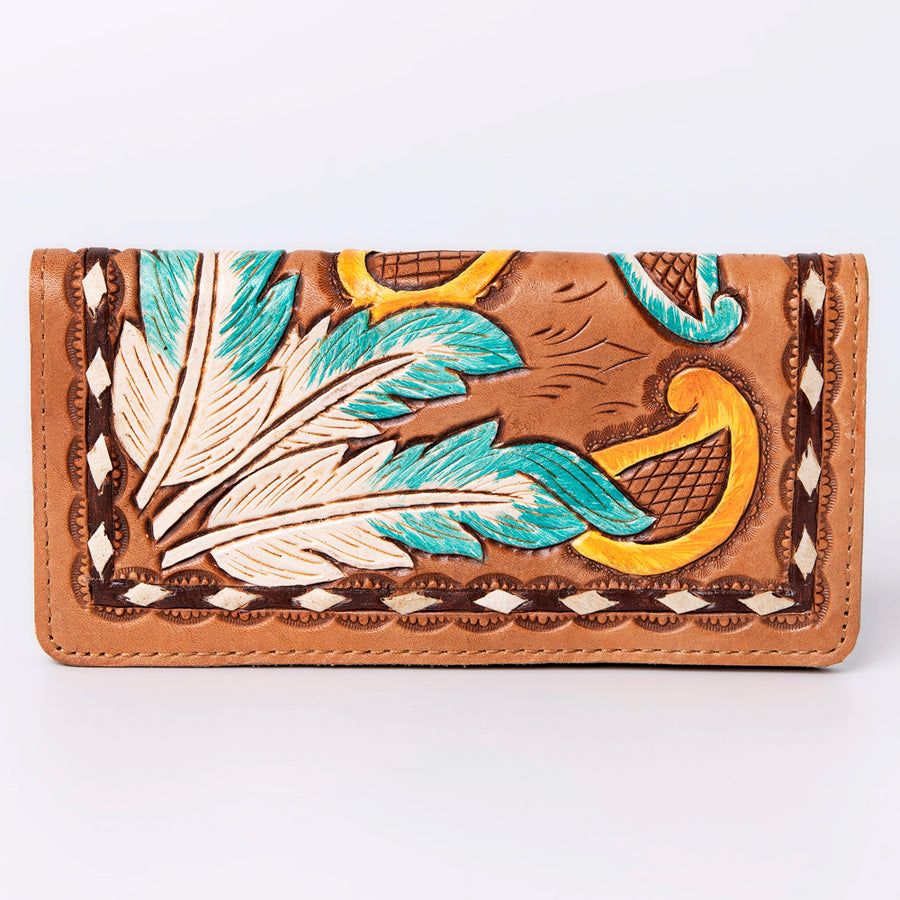 American Darling Western Clutch Bag Hand Tooled Floral Carved Genuine Vegetable Tanned Leather Purse with YKK Zipper