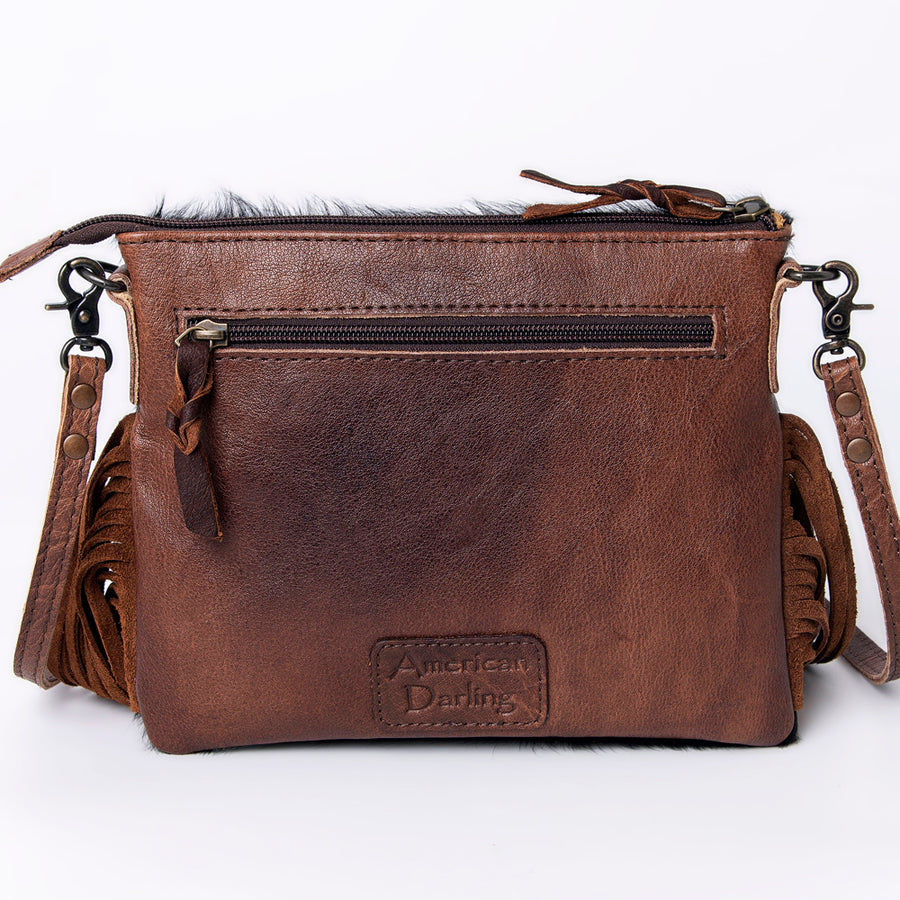 American Darling Western Small Crossbody Bag – Genuine Hair-On Cowhide Leather with Fringes, Adjustable Strap, Handcrafted in Texas