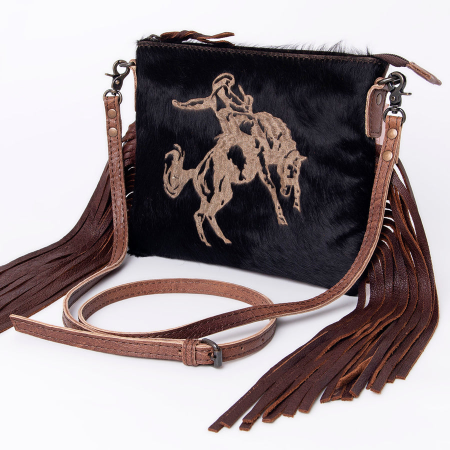 American Darling Hair-on Cowhide Western Leather Small Crossbody Bag with Fringe - Uhorse