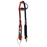 Bar H Equine American Leather Horse Saddle Tack One Ear Headstall | Breast Collar | Browband Headstall | Spur Straps | Wither Strap | Tack Set BER388