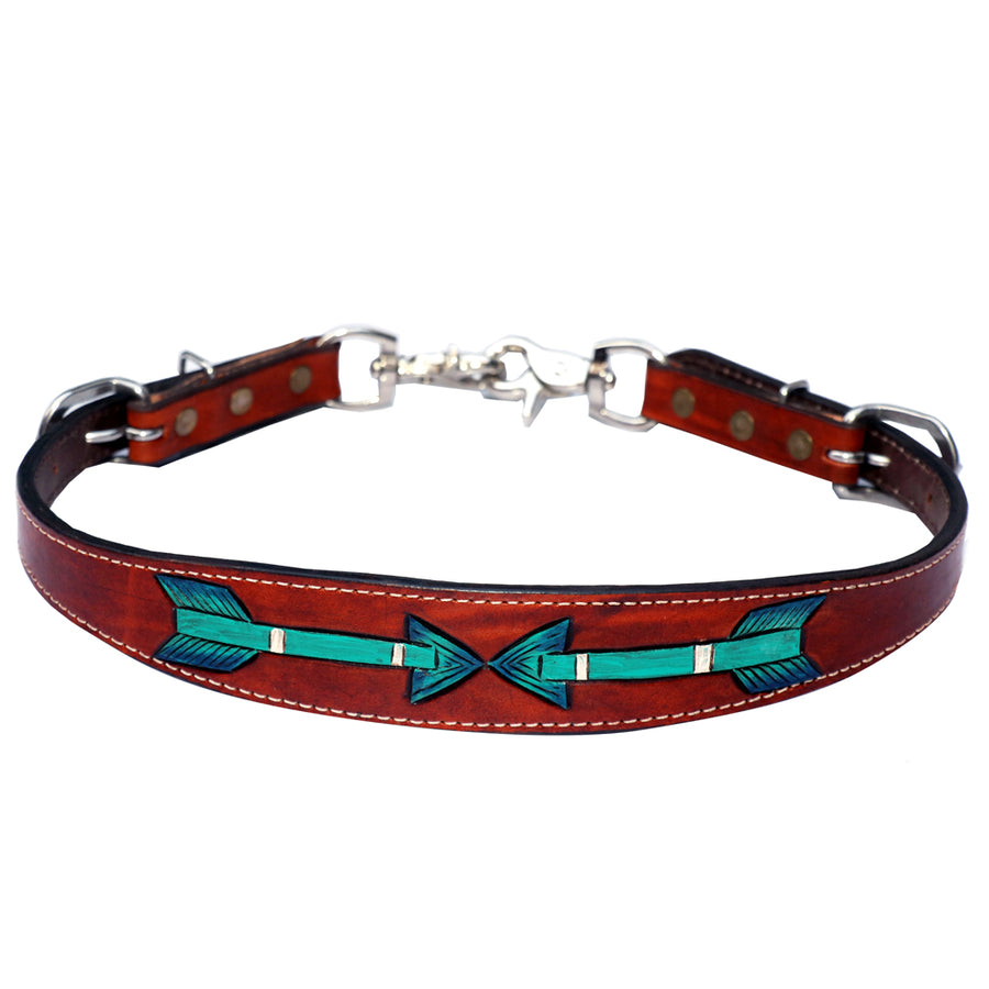 Burgundy leather woven cinch with turquoise inlay - Uhorse