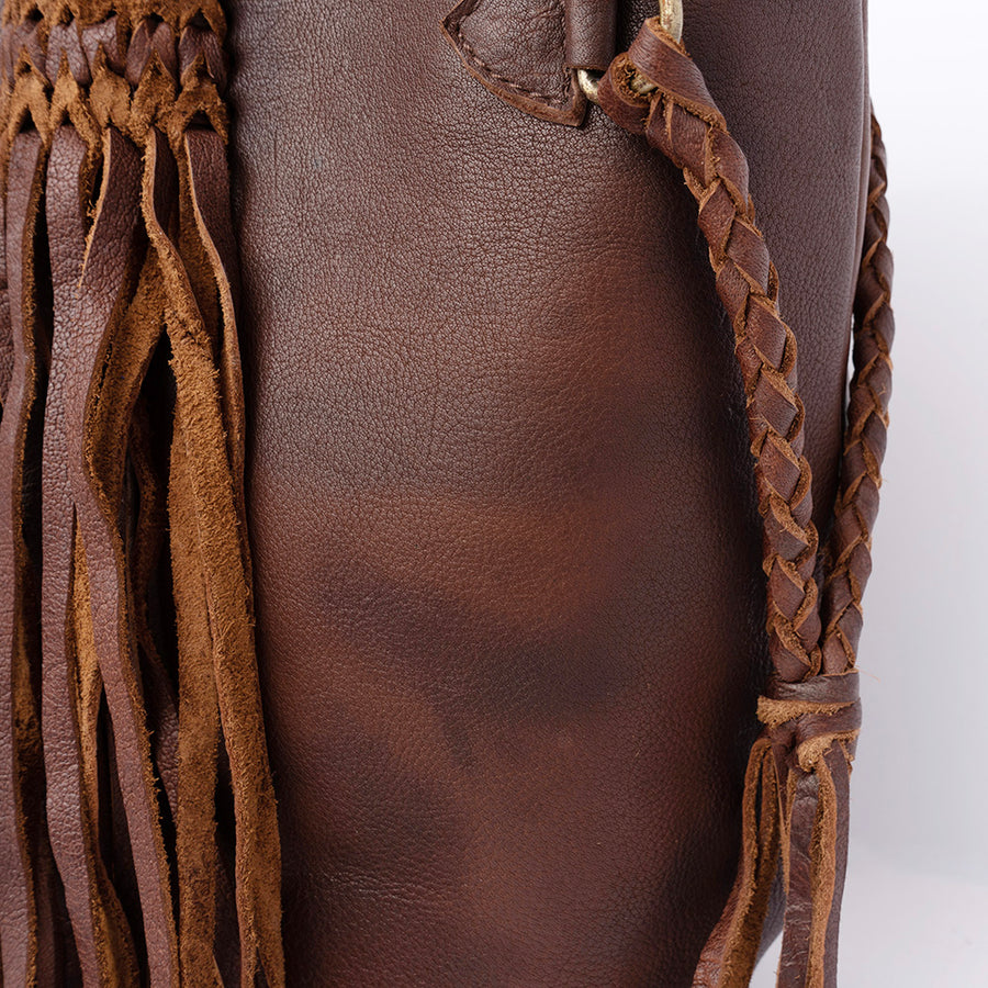 American Darling Tote Bag, Handcrafted Genuine Vegetable-Tanned Leather Western Purse with Braided Handles & Fringes