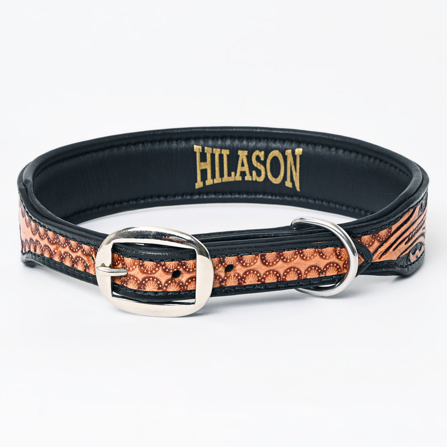 HILASON Western Genuine Leather Heavy Duty Dog Collar Floral Tooled Tan | for Dogs Comfortable