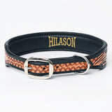 Hilason Floral Hand Tooled Strong Genuine Leather Dog Collar Black