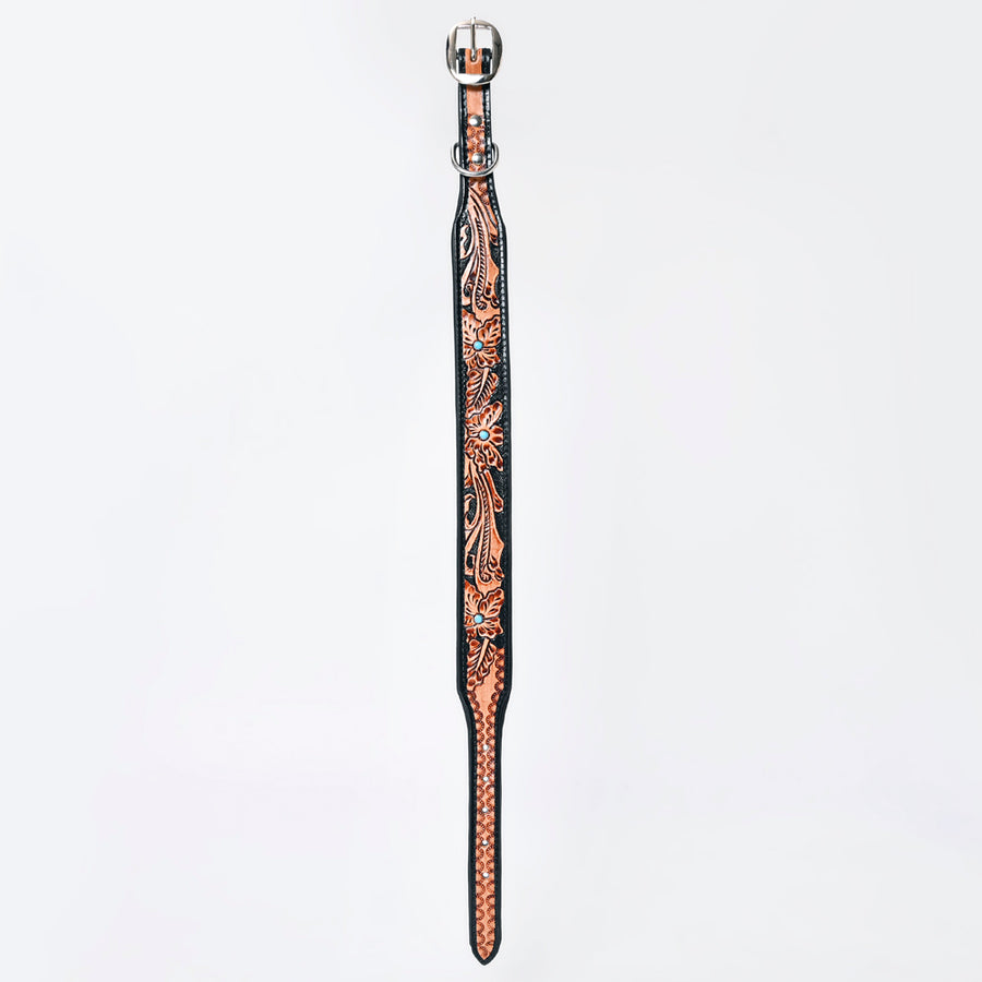 HILASON Western Genuine Leather Heavy Duty Dog Collar Floral Tooled Tan | for Dogs Comfortable