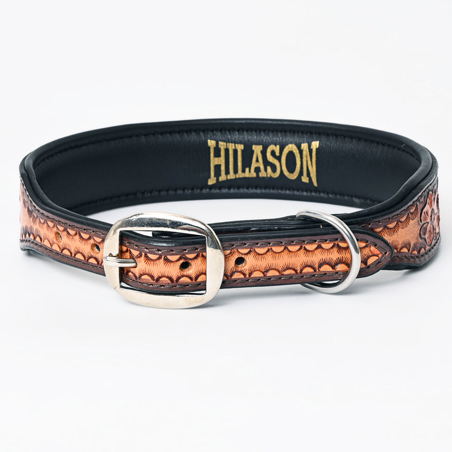HILASON Western Genuine Leather Heavy Duty Dog Collar Floral Tooled Tan | for Dogs Comfortable