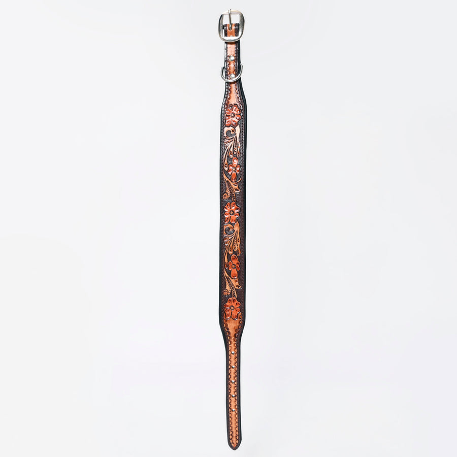 HILASON Western Genuine Leather Heavy Duty Dog Collar Floral Tooled Tan | for Dogs Comfortable